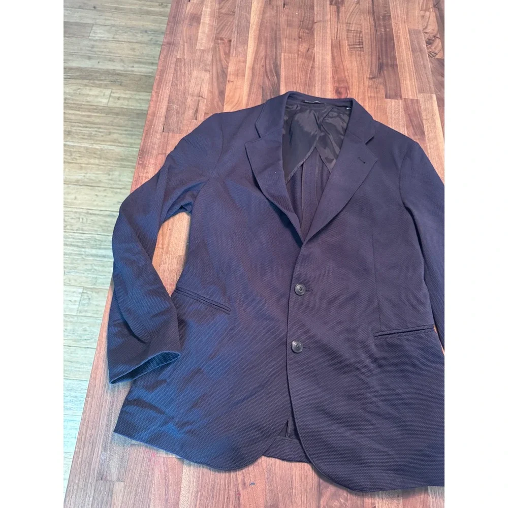 Emporio Armani Mens Navy Blue Textured Pique Knit 2-Button Blazer Sport Coat